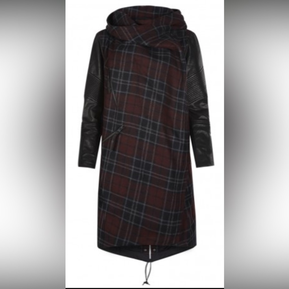 All Saints GabouryPlaid Coat Italian wool black biker sleeves